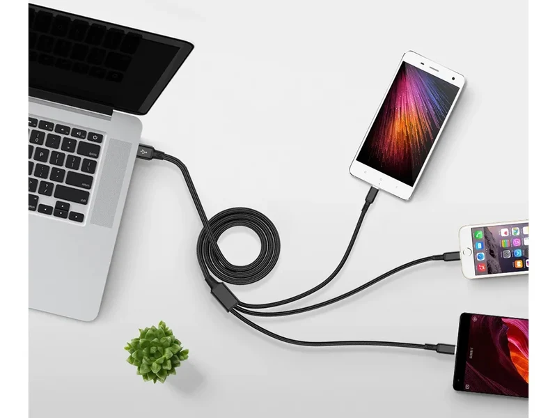 3in1 USB Ladekabel 1,2 m – USB-C, Micro USB und 8-Pin Ladekabel mit Nylonummantelung und 2,1 A