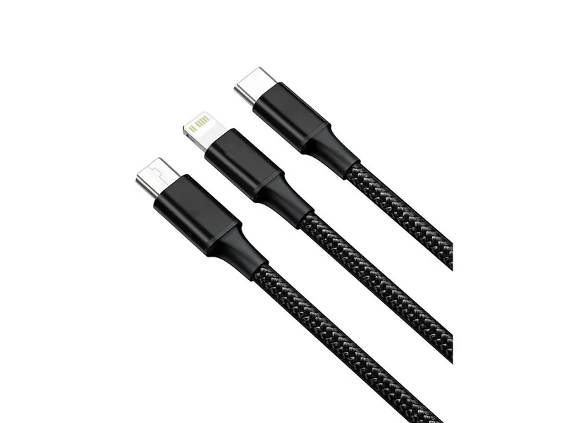 3in1 USB Ladekabel 1,2 m – USB-C, Micro USB und 8-Pin Ladekabel mit Nylonummantelung und 2,1 A