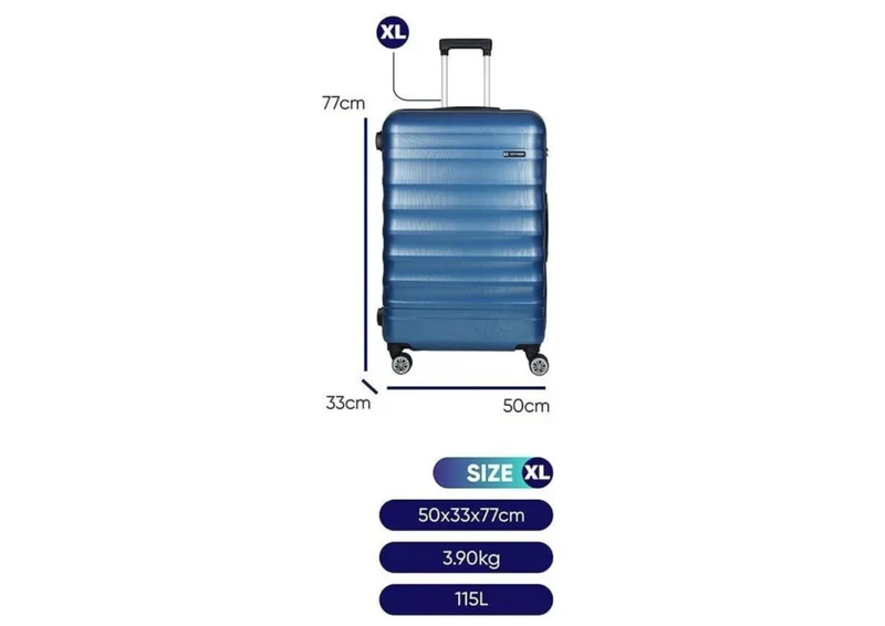 Hartschalenkoffer Trolley Blau – M / L / XL / 3er Set – 4 Rollen, ABS