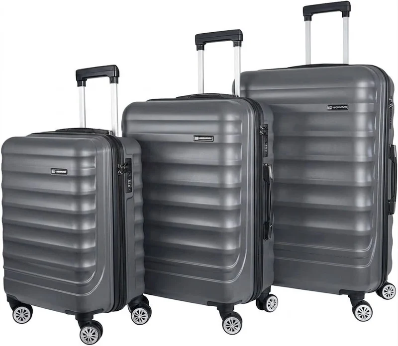 Hartschalenkoffer Trolley grau – M / L / XL / 3er Set – 4 Rollen, ABS