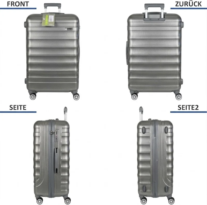 Hartschalenkoffer Trolley grau – M / L / XL / 3er Set – 4 Rollen, ABS