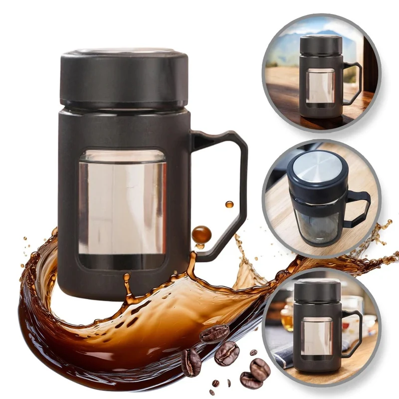 Teeflasche aus Glas 500ml – Thermobecher mit Henkel, Rot oder Schwarz 5903678586386