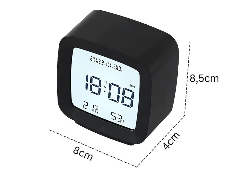 Digitaler Wecker mit LCD Display – Temperatur, Luftfeuchtigkeit, Datum und Schlummerfunktion in Schwarz