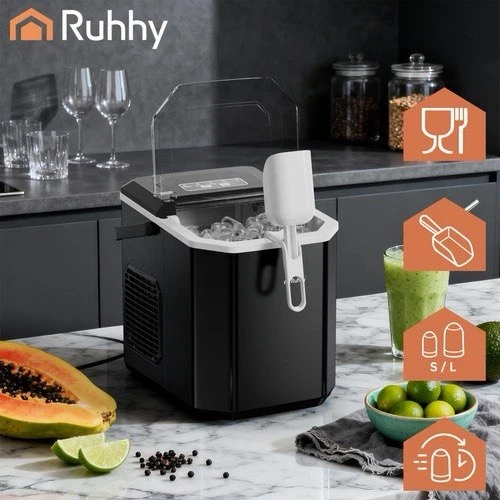 Eiswürfelmaschine 12kg/24h 1,2L Schnell Eiswürfelbereiter Schwarz Ice Maker