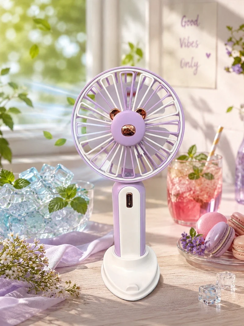 Mini USB Ventilator mit Handyhalterung – Wiederaufladbarer Tischventilator USB-C