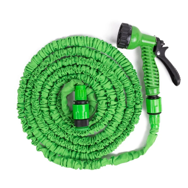Gartenschlauch Set 10m dehnbar mit Sprühkopf 7 Funktionen flexibel grün
