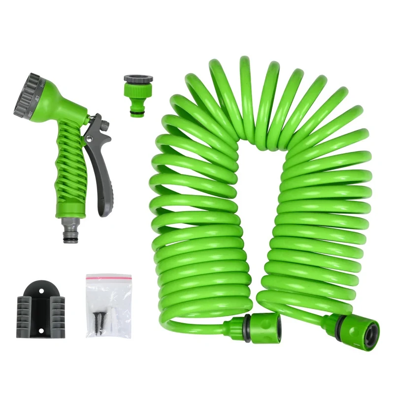 Spiral Gartenschlauch 10m mit Sprühkopf 7 Funktionen & Wandhalterung Set 🚿 🚿
