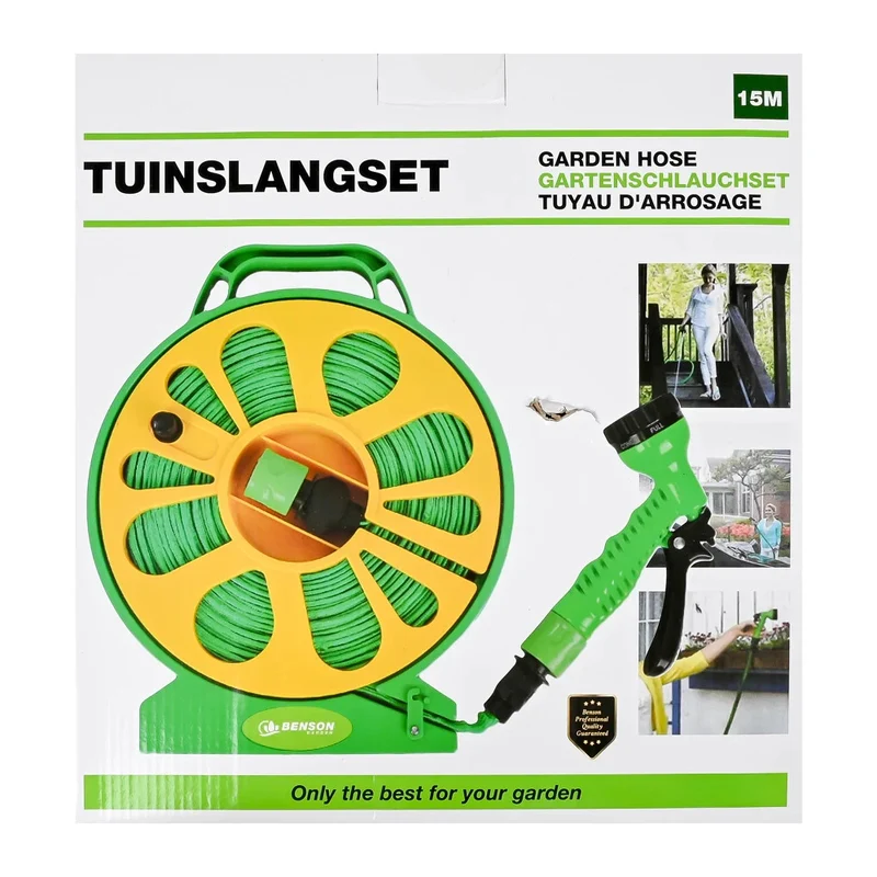 Gartenschlauch Set 15m Trommel flach UV-beständig mit Brause & Adapter 🚿 🚿 🚿