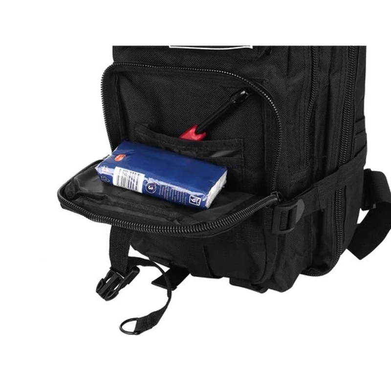 Schwarzer Touristenrucksack 26L – Outdoor Rucksack mit MOLLE-System und 5 Fächern