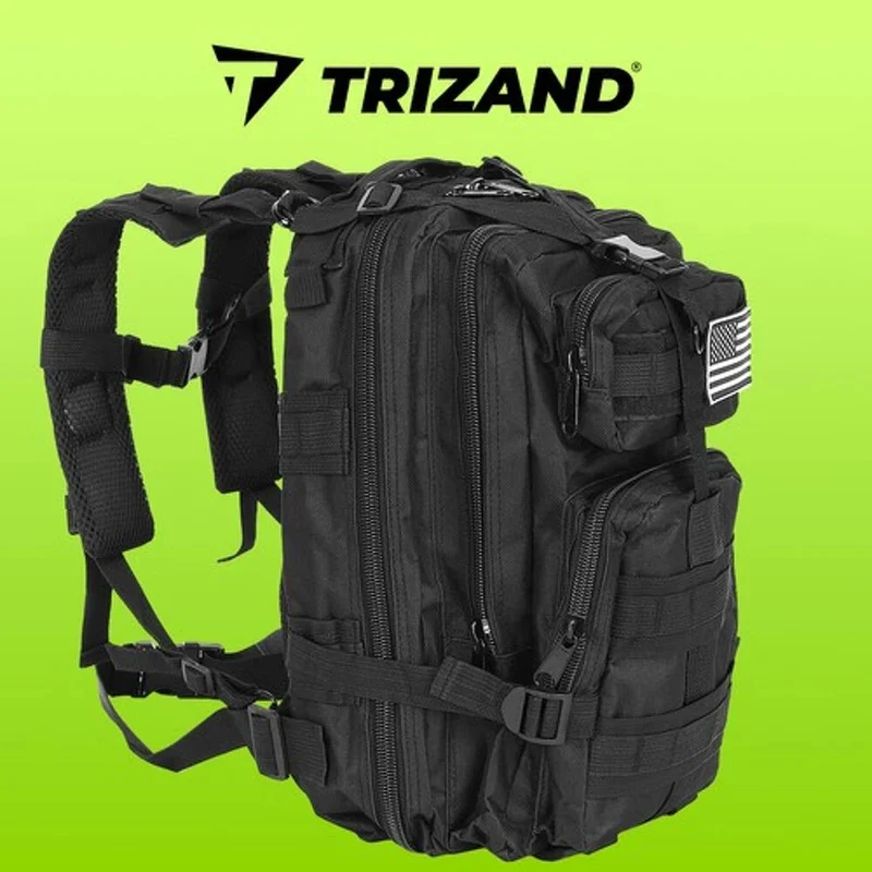 Schwarzer Touristenrucksack 26L – Outdoor Rucksack mit MOLLE-System und 5 Fächern