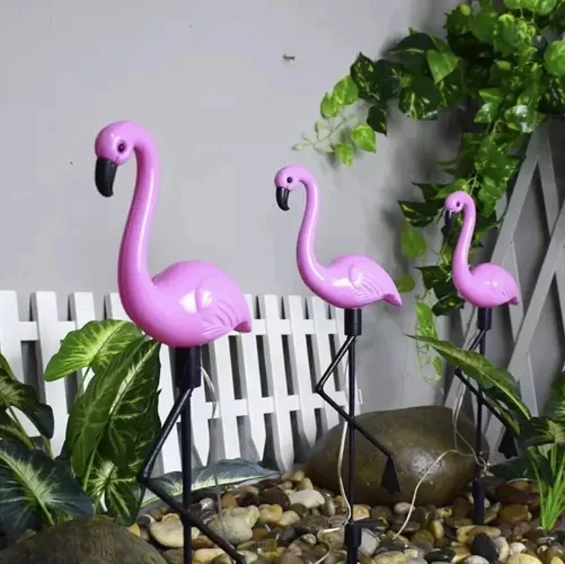 Solar Flamingo Gartenleuchten 3er Set – LED Solar Gartenstecker mit Solarpanel IP44 für Garten und Terrasse