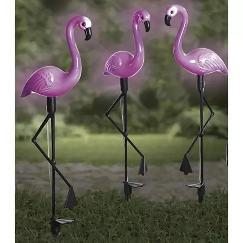 Solar Flamingo Gartenleuchten 3er Set – LED Solar Gartenstecker mit Solarpanel IP44 für Garten und Terrasse