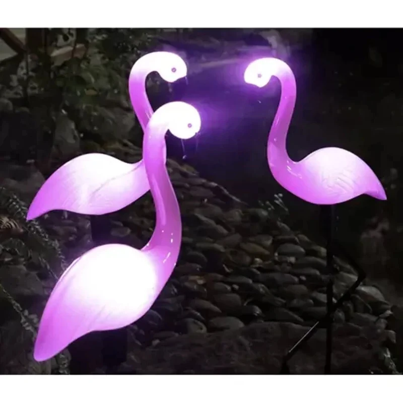 Solar Flamingo Gartenleuchten 3er Set – LED Solar Gartenstecker mit Solarpanel IP44 für Garten und Terrasse