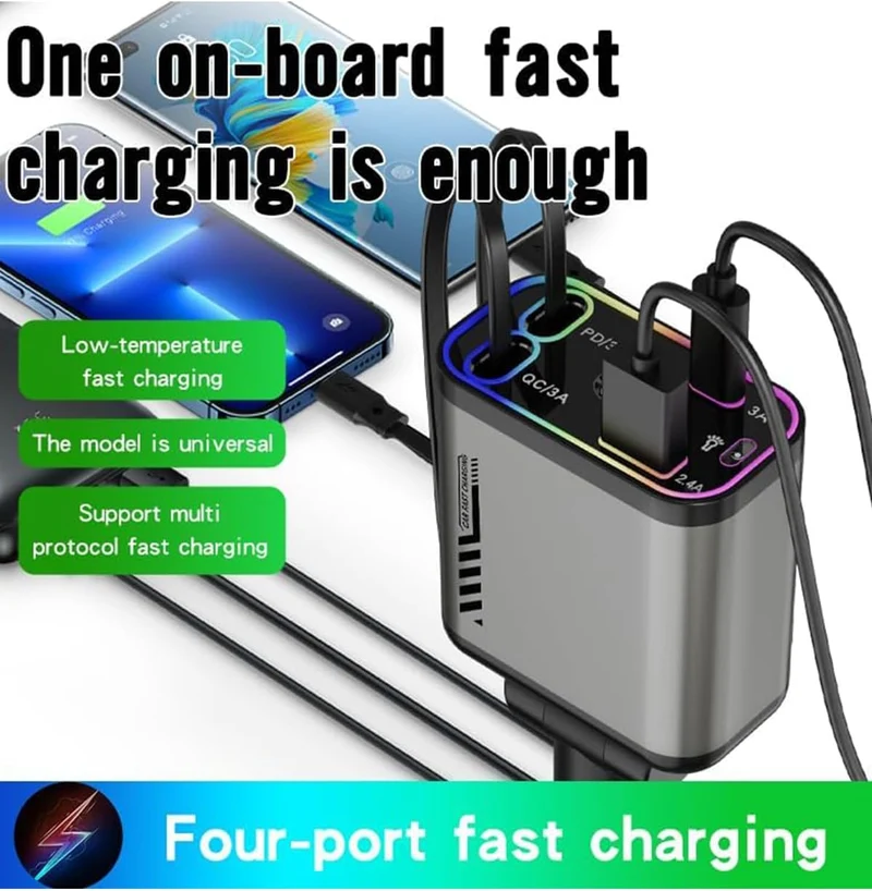 4-in-1 KFZ USB-C Ladegerät 69W – Schnelllade Auto Adapter mit Sternenhimmel