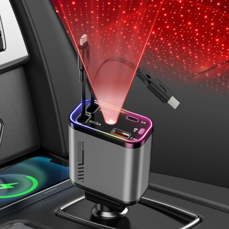 4-in-1 KFZ USB-C Ladegerät 69W – Schnelllade Auto Adapter mit Sternenhimmel