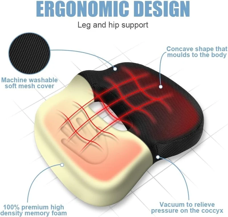 Orthopädisches Memory Foam Sitzkissen – Ergonomischer Komfort für Rücken, Hüfte & Steißbein