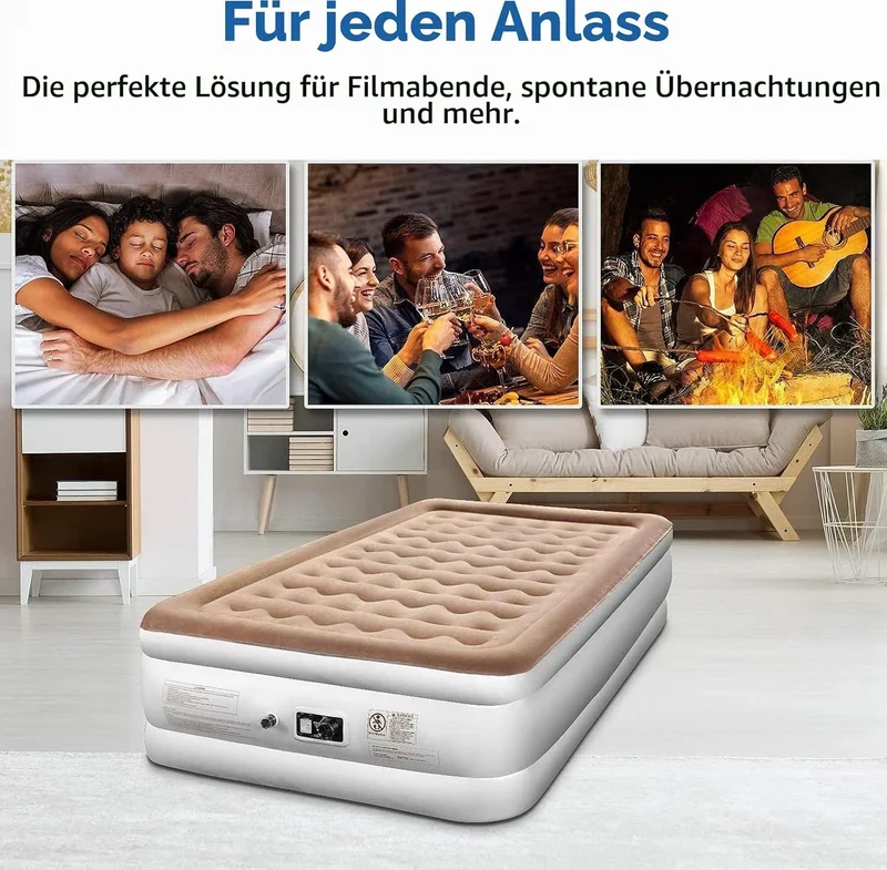 ETEKCITY Luftbett 203 x 152 x 46 cm – Aufblasbare Matratze mit integrierter Elektropumpe & Tragetasche