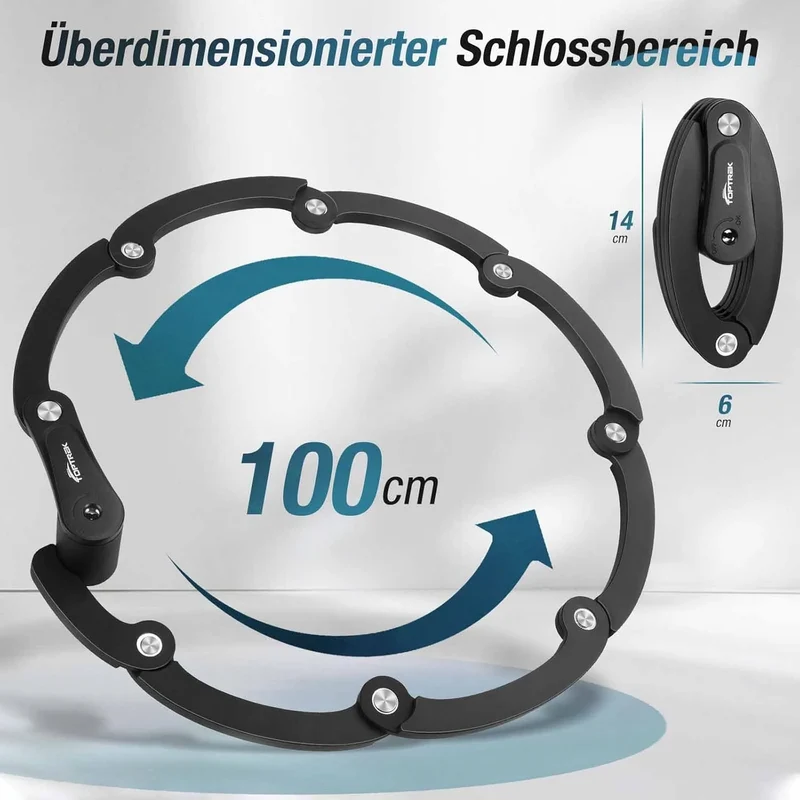 Faltschloss Fahrrad 100 cm aus Gehärtetem Carbonstahl – Fahrradschloss mit Halterung und 4 Schlüsseln für E-Bike, MTB und Rennrad