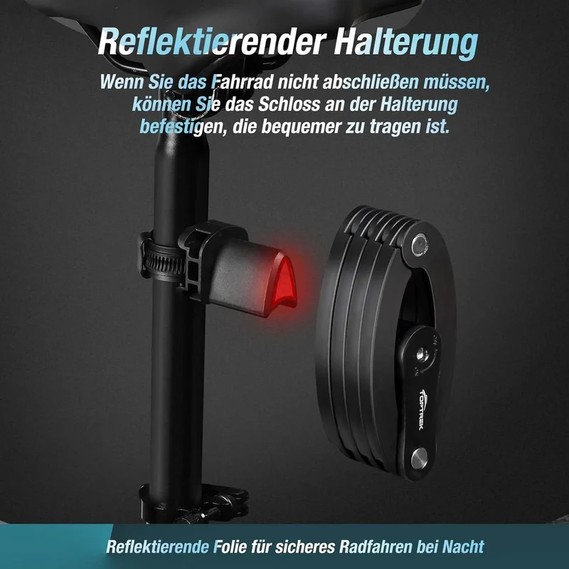 Faltschloss Fahrrad 100 cm aus Gehärtetem Carbonstahl – Fahrradschloss mit Halterung und 4 Schlüsseln für E-Bike, MTB und Rennrad