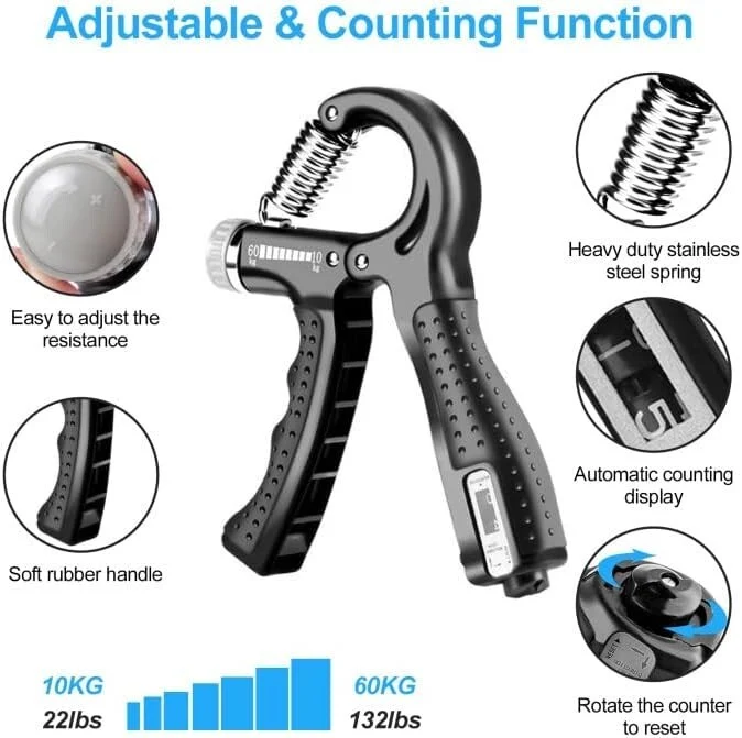 Handtrainer 5er Set mit Zähler – Fingertrainer, Griffball & Ring, 10–60kg 💪💪💪
