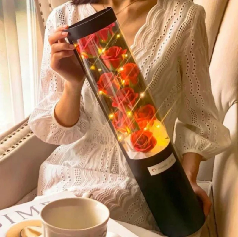 Duftseifenblumenstrauß mit LED in Geschenkbox – Rosa, romantisch, 50 cm💐💐