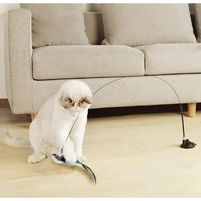 Interaktives Katzenspielzeug mit Vogel, Saugnapf und Katzenangel – Feder-Spielzeug 95 cm für aktive Katzen 🐾🐾🐾