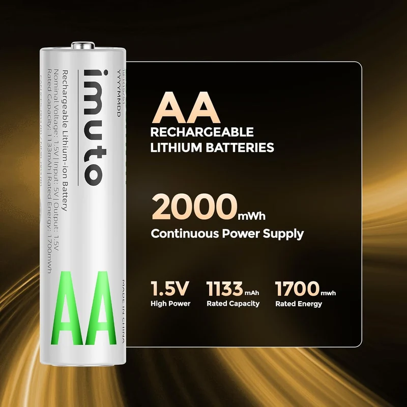 Wiederaufladbare Lithium AA Akkus 8er Pack – 1.5V 2000mWh mit Typ-C Ladegerät & Aufbewahrungsbox
