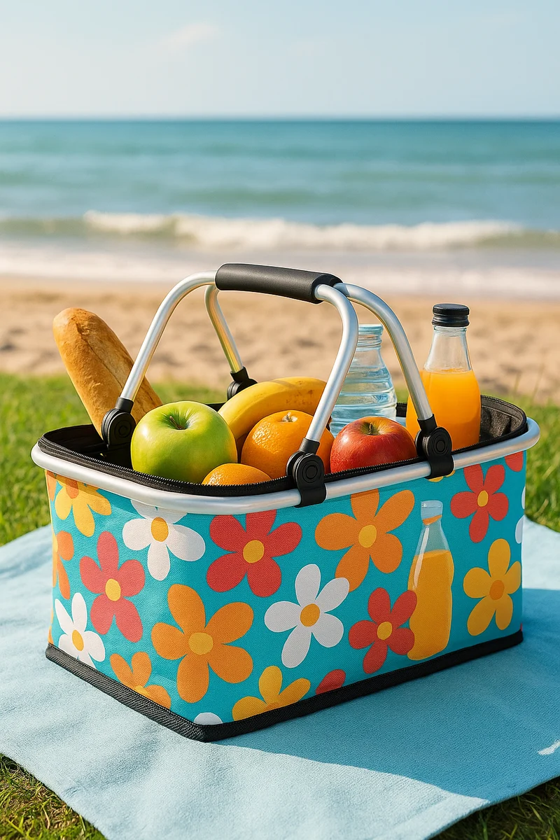 Thermo Einkaufskorb Faltbar 48x28x22cm – Isolierter Picknickkorb mit Reißverschluss & Alurahmen