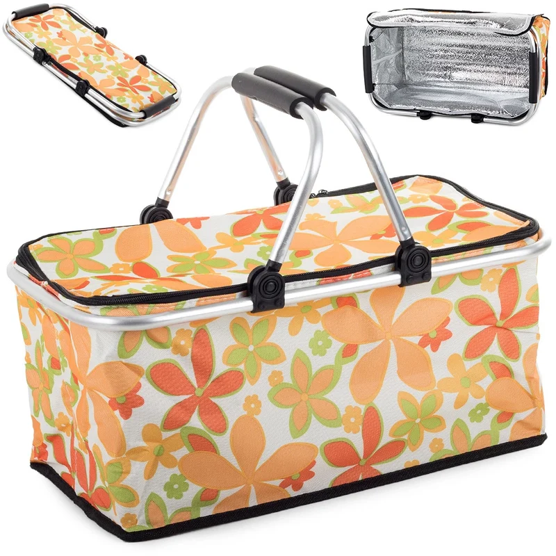 Thermo Einkaufskorb Faltbar 48x28x22cm – Isolierter Picknickkorb mit Reißverschluss & Alurahmen