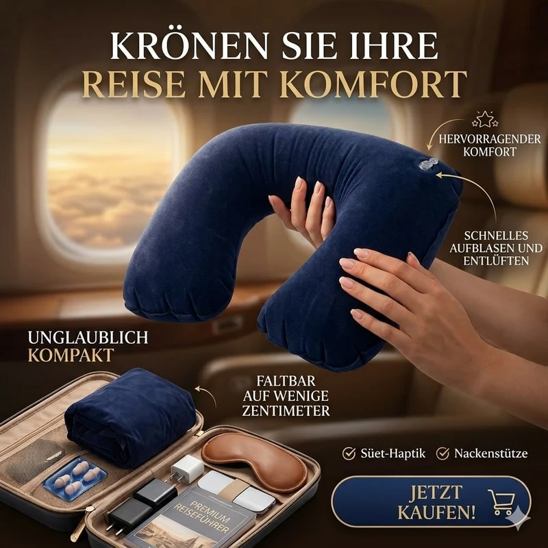 Aufblasbares Reisekissen für Flugzeug Auto – Nackenkissen Reise Komfort