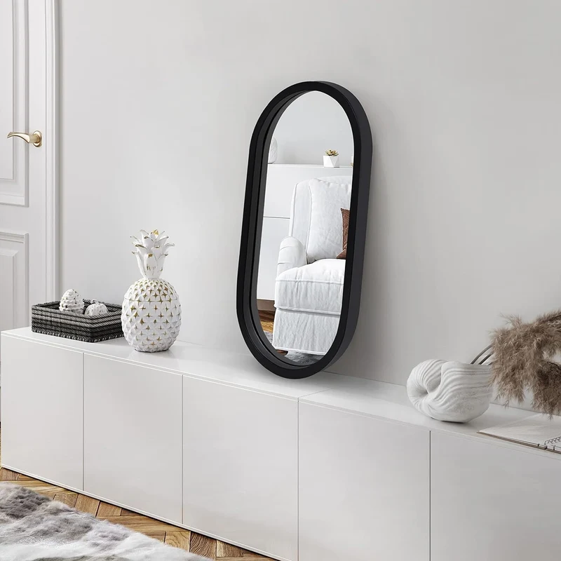 Oval Wandspiegel 31x61 cm Schwarz Badspiegel Wohnzimmer Spiegel Modern