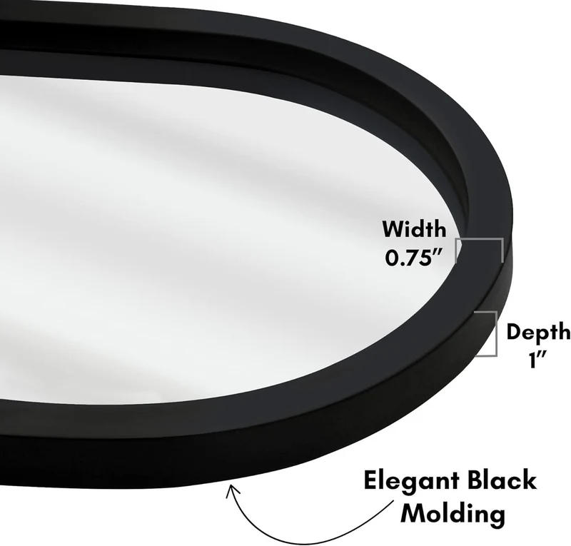 Oval Wandspiegel 31x61 cm Schwarz Badspiegel Wohnzimmer Spiegel Modern
