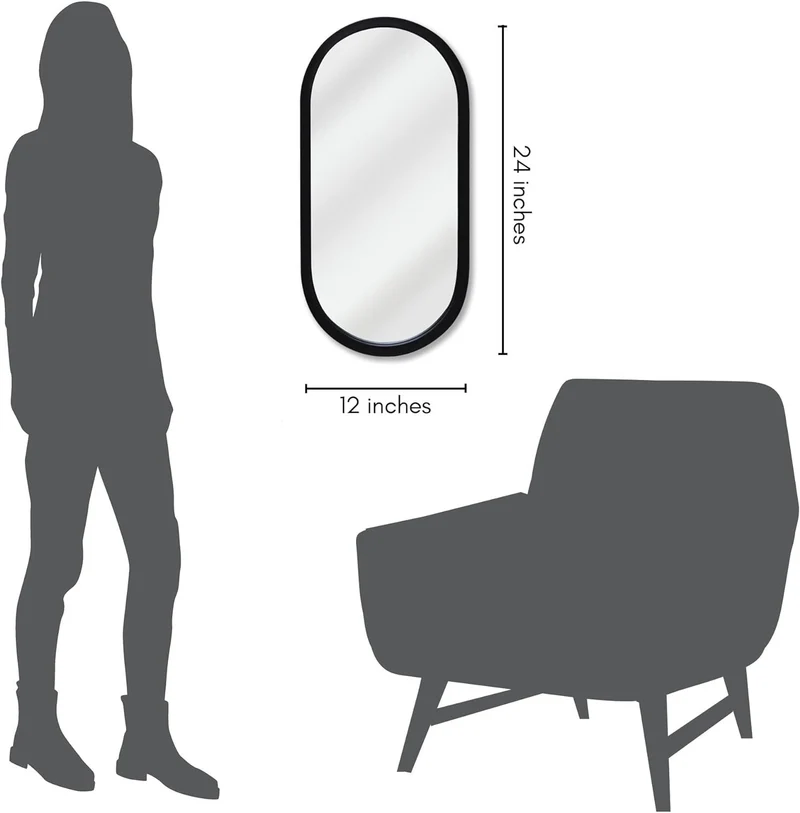 Oval Wandspiegel 31x61 cm Schwarz Badspiegel Wohnzimmer Spiegel Modern