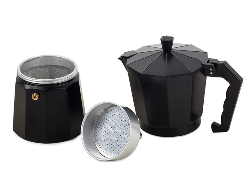 Espressokocher Aluminium 3 Tassen 150 ml – Moka Kaffeemaschine für Gas & Elektroherd schwarz oder silber