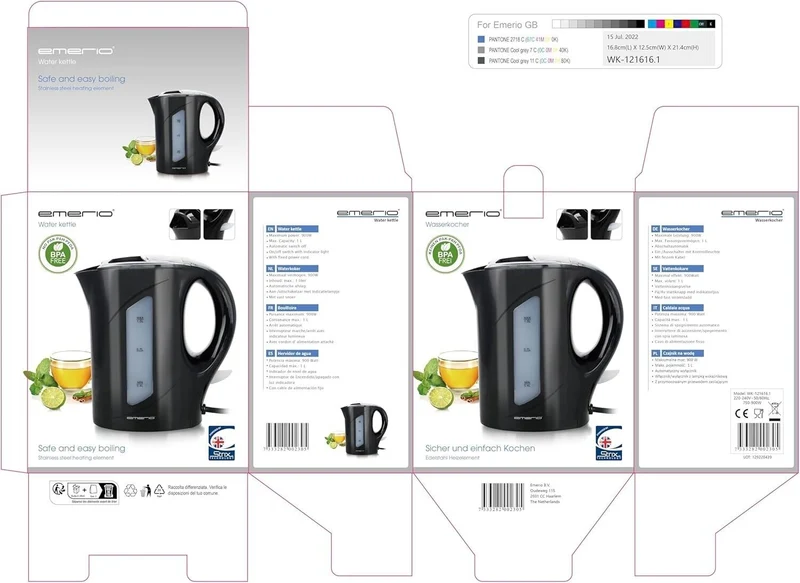 Emerio Wasserkocher 1.0 Liter 900 Watt Wasserstandsanzeige BPA-frei Zuhause