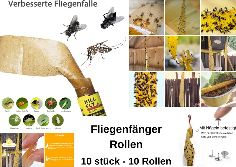 Fliegenfalle & Leimfalle für Mücken, Fruchtfliegen und Insekten – Spiralförmiger Fliegenfänger mit Duftstoff & Naturkleber, doppelseitig klebend