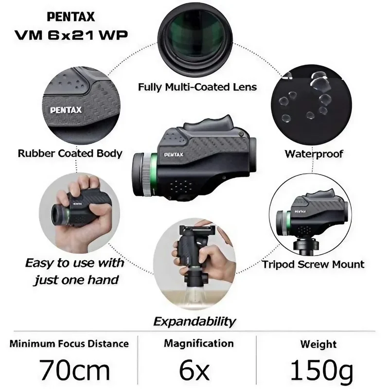 Pentax VM 6x21 WP Monocular - 21mm | 6x | Low (-> 10x)