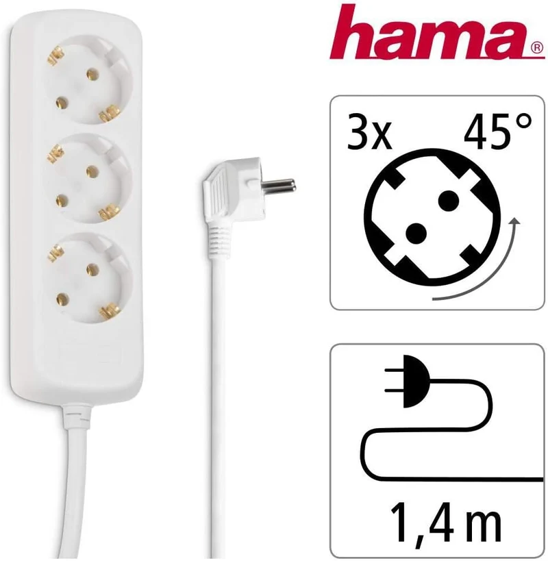 Hama Steckdosenleiste 3fach Mehrfachstecker Steckerleiste 1,4m Schuko 45° Weiß