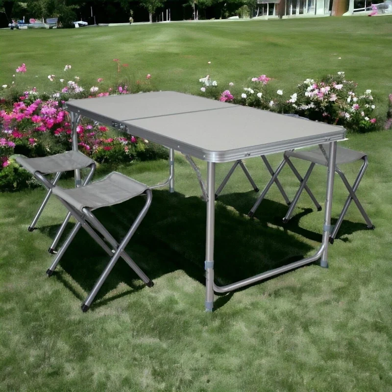 Campingtisch Set klappbar 120x60 cm mit 4 Hockern höhenverstellbar Outdoor
