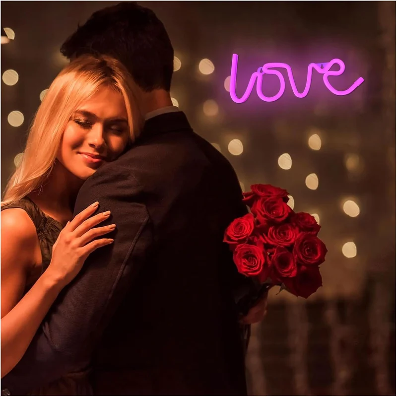 Love Neon Sign Herz LED Neonlicht – USB & Batterie betrieben, romantische Wanddeko für Hochzeit, Geburtstag & Party