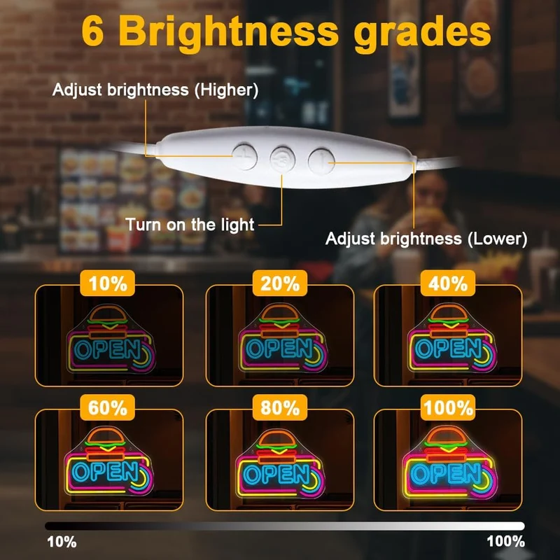 LED Open Neon Schild 41×32,5 cm – USB betrieben & dimmbar für Bar & Geschäft