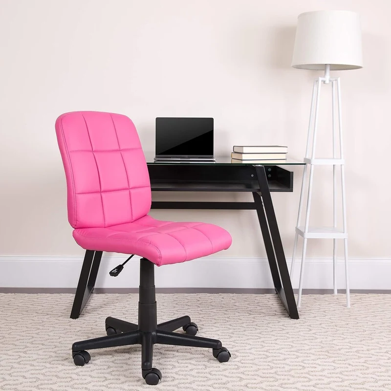 Pink Schreibtischstuhl ergonomisch – Drehbar & höhenverstellbar, Vinyl Bürostuhl 113kg