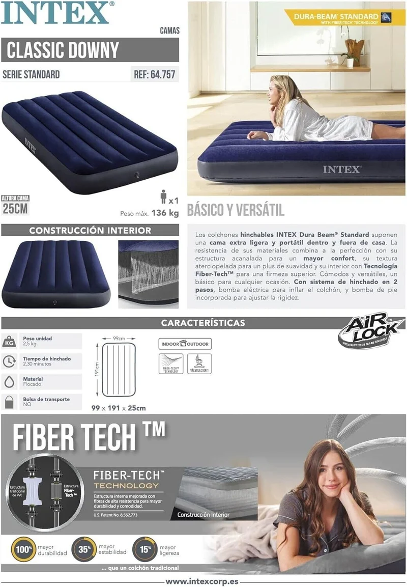 Intex Luftbett 99x191x25 – Gästebett Luftmatratze für Camping & Zuhause