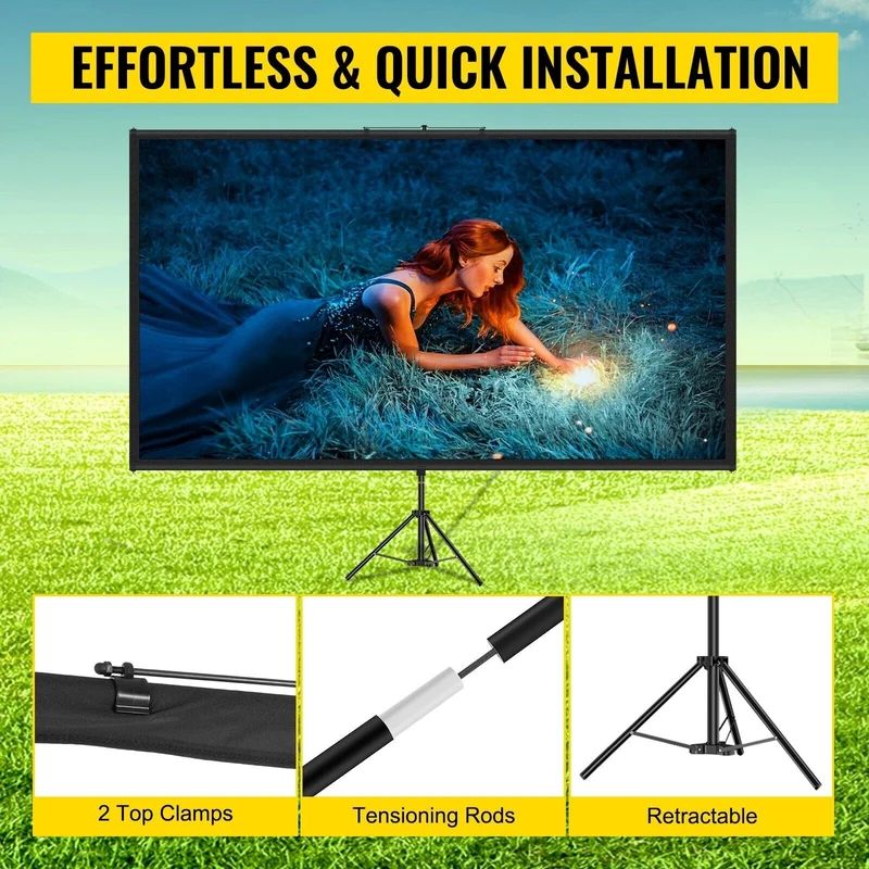 80 Zoll Beamer Leinwand mit Stativ 16:9 – 4K HD Rolloleinwand höhenverstellbar für Heimkino, Präsentationen und Veranstaltungen