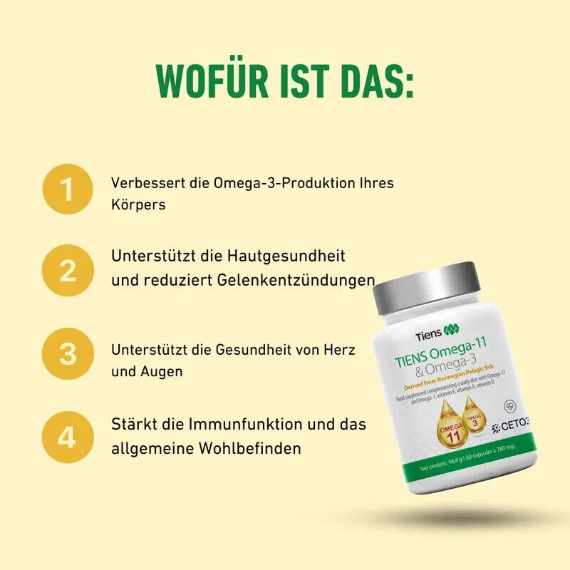 Tiens Omega-11 & Omega-3 (CETO3) – Hochwertige Omega-Fettsäuren | 60 Kapseln