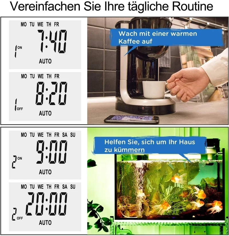 Digitale Zeitschaltuhr Steckdosen Timer Wochenzeitschaltuhr 24Std 10Prog 3680W