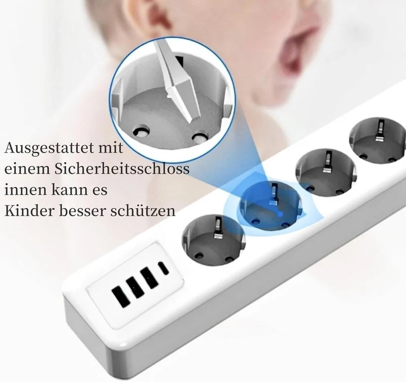 4-Fach Steckdosenleiste Wandmontage Steckerleiste,4 USB 1,8m
