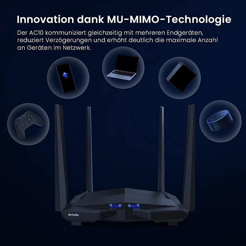 Tenda AC6 WLAN Router Dualband 1200Mbit/s 4x Antennen MU-MIMO IPv6 App