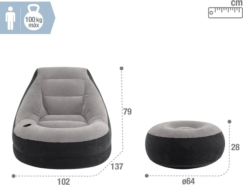 Intex 68564 Ultra Lounge Luftsessel mit Ottomane & Getränkehalter Aufblasbar