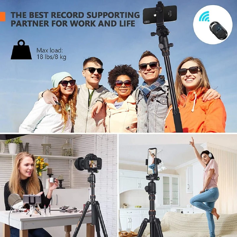 TACKLIFE Kamera & Handy Stativ MLT05 | 55-178cm Höhenverstellbar | 360° Kugelkopf | 9kg Tragkraft | Einbeinstativ & Selfie-Stick mit Bluetooth